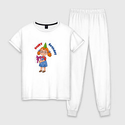Пижама хлопковая женская Мульяшная девочка с днём рождения, цвет: белый