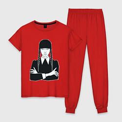 Пижама хлопковая женская Wednesday Addams портрет, цвет: красный