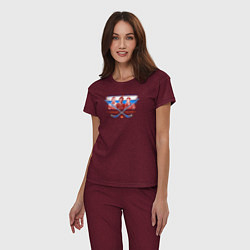 Пижама хлопковая женская Легенды советского хоккея, цвет: меланж-бордовый — фото 2