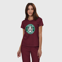Пижама хлопковая женская I need my cofee, цвет: меланж-бордовый — фото 2