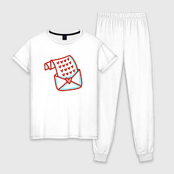 Пижама хлопковая женская Письмо с сердцами, цвет: белый