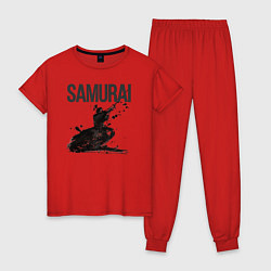 Пижама хлопковая женская Японский боевой самурай, цвет: красный