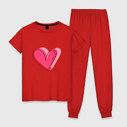 Пижама хлопковая женская Большое бьющееся сердце, цвет: красный