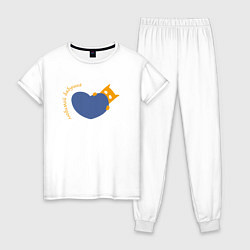 Пижама хлопковая женская Кот с сердцем для бабушки, цвет: белый