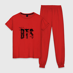 Пижама хлопковая женская BTS logo, цвет: красный