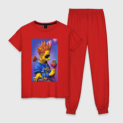 Пижама хлопковая женская Bart Simpson - нейросеть - сюрреализм, цвет: красный