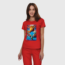 Пижама хлопковая женская Скала желаний - нейросеть - сюрреализм, цвет: красный — фото 2
