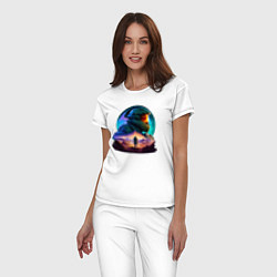 Пижама хлопковая женская Киборг и космический пейзаж, цвет: белый — фото 2