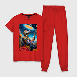 Пижама хлопковая женская Космическая фантазия - нейросеть, цвет: красный
