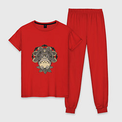 Пижама хлопковая женская Тоторо в лотосе, цвет: красный
