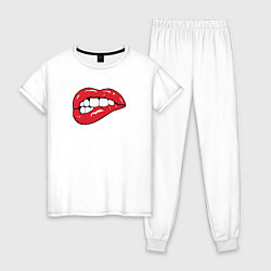 Пижама хлопковая женская Красные прикушенные губы, цвет: белый