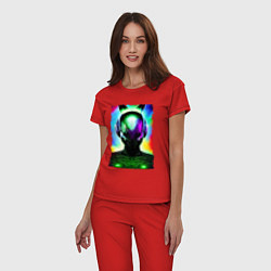 Пижама хлопковая женская Портрет пришельца - нейросеть - неоновое свечение, цвет: красный — фото 2