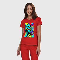 Пижама хлопковая женская Alien - neural network - pop art, цвет: красный — фото 2
