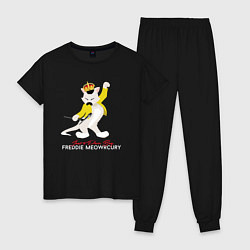 Пижама хлопковая женская Фредди Меркьюри кот, цвет: черный