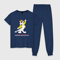 Пижама хлопковая женская Фредди Меркьюри кот, цвет: тёмно-синий