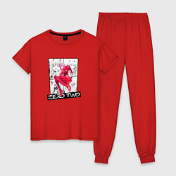 Пижама хлопковая женская Zero Two на фоне манги, цвет: красный