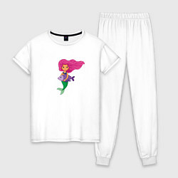 Пижама хлопковая женская Русалочка с рыбкой, цвет: белый