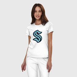 Пижама хлопковая женская Сиэтл Кракен логотип, цвет: белый — фото 2