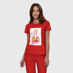 Пижама хлопковая женская Акварель женский день, цвет: красный — фото 2
