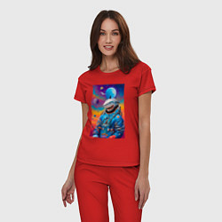Пижама хлопковая женская Shark in spacesuit - neural network, цвет: красный — фото 2