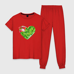 Пижама хлопковая женская Сердце с цветком банана, цвет: красный