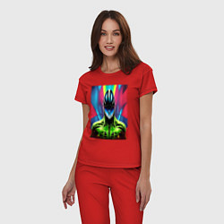 Пижама хлопковая женская Alien - neural network - neon, цвет: красный — фото 2