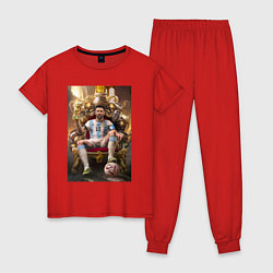 Пижама хлопковая женская Футболист лионель месси, цвет: красный