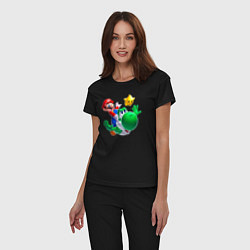 Пижама хлопковая женская Марио, Йоши и звезда, цвет: черный — фото 2