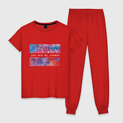 Пижама хлопковая женская Космический принт, цвет: красный