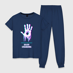 Пижама хлопковая женская Death Stranding в стиле glitch и баги графики, цвет: тёмно-синий