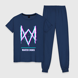 Пижама хлопковая женская Watch Dogs в стиле glitch и баги графики, цвет: тёмно-синий