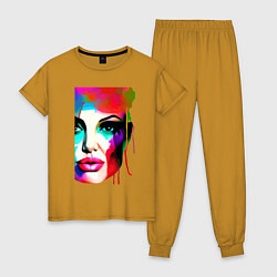 Пижама хлопковая женская Angelina Jolie - watercolor - sketch, цвет: горчичный