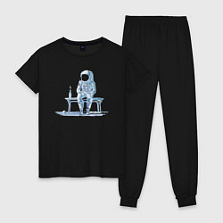 Пижама хлопковая женская Астронавт на скамейке, цвет: черный