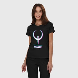 Пижама хлопковая женская Quake в стиле glitch и баги графики, цвет: черный — фото 2