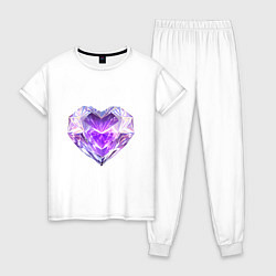 Пижама хлопковая женская Хрустальное сиреневое сердце, цвет: белый