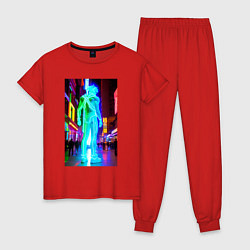 Пижама хлопковая женская Neon dude in the night city, цвет: красный