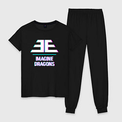 Пижама хлопковая женская Imagine Dragons glitch rock, цвет: черный