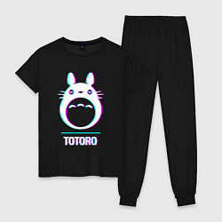 Пижама хлопковая женская Символ Totoro в стиле glitch, цвет: черный