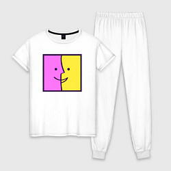 Пижама хлопковая женская Позитивный квадрат, цвет: белый