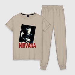 Пижама хлопковая женская Курт Кобейн группа NIRVANA, цвет: миндальный