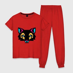 Пижама хлопковая женская Яркий абстрактный кот, цвет: красный