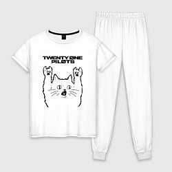 Пижама хлопковая женская Twenty One Pilots - rock cat, цвет: белый