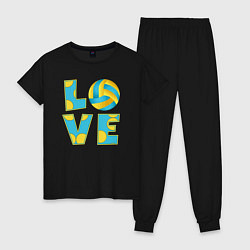 Пижама хлопковая женская Volleyball love, цвет: черный
