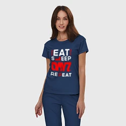 Пижама хлопковая женская Надпись eat sleep DayZ repeat, цвет: тёмно-синий — фото 2