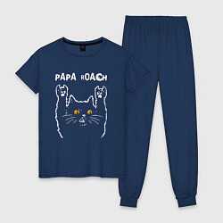 Пижама хлопковая женская Papa Roach rock cat, цвет: тёмно-синий