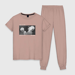 Пижама хлопковая женская Эрен Йегер: преображение, цвет: пыльно-розовый