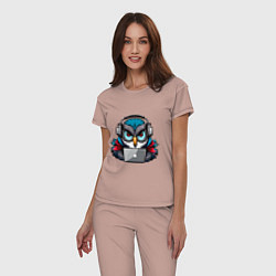 Пижама хлопковая женская Never sleep owl, цвет: пыльно-розовый — фото 2