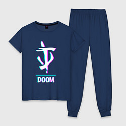 Пижама хлопковая женская Doom в стиле glitch и баги графики, цвет: тёмно-синий
