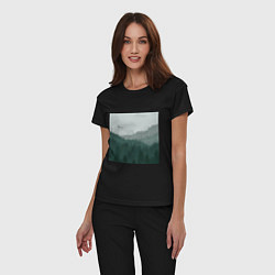 Пижама хлопковая женская Туманные холмы и лес, цвет: черный — фото 2