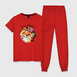 Пижама хлопковая женская Счастливая лиса Акварель, цвет: красный